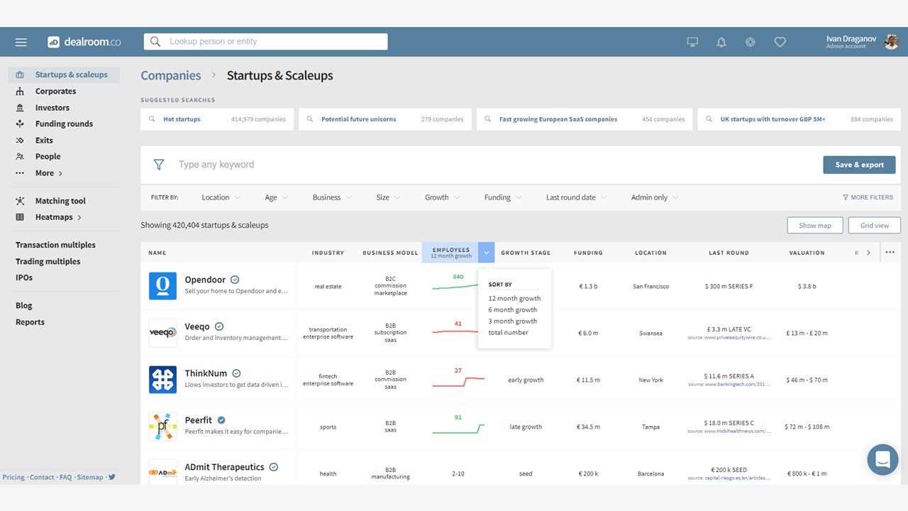 New product feature: sorting by 3, 6, or 12 months growth